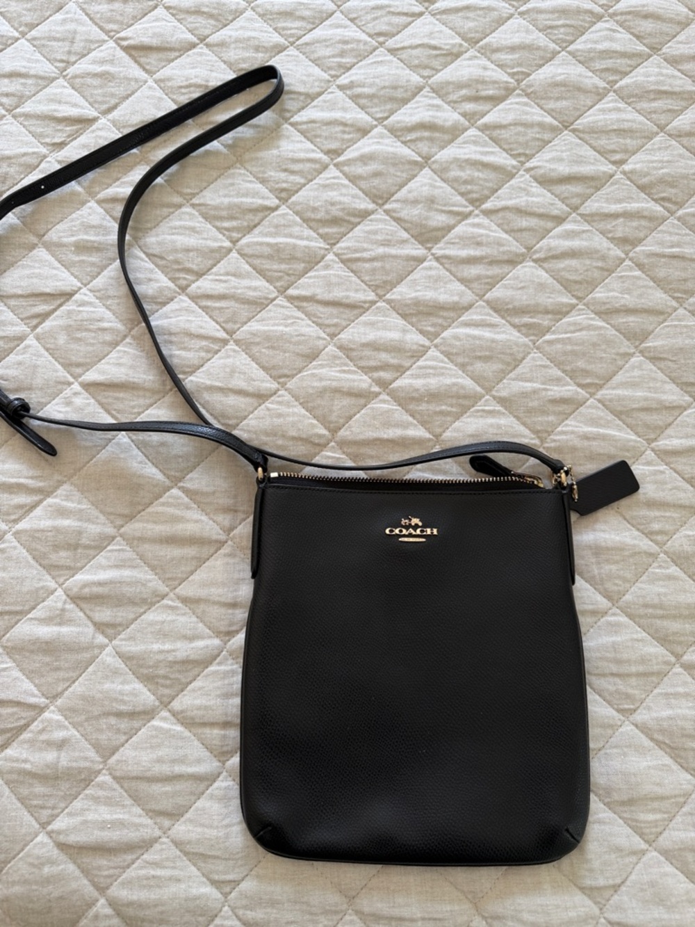 Coach Black Pebbled Leather Crossbody with Gold Logo